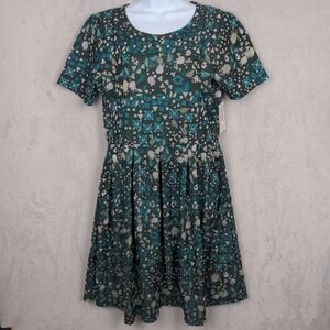 NWT LulaRoe Amelia Dress Women 2XL Green Short Sleeve Knee Length Pockets
